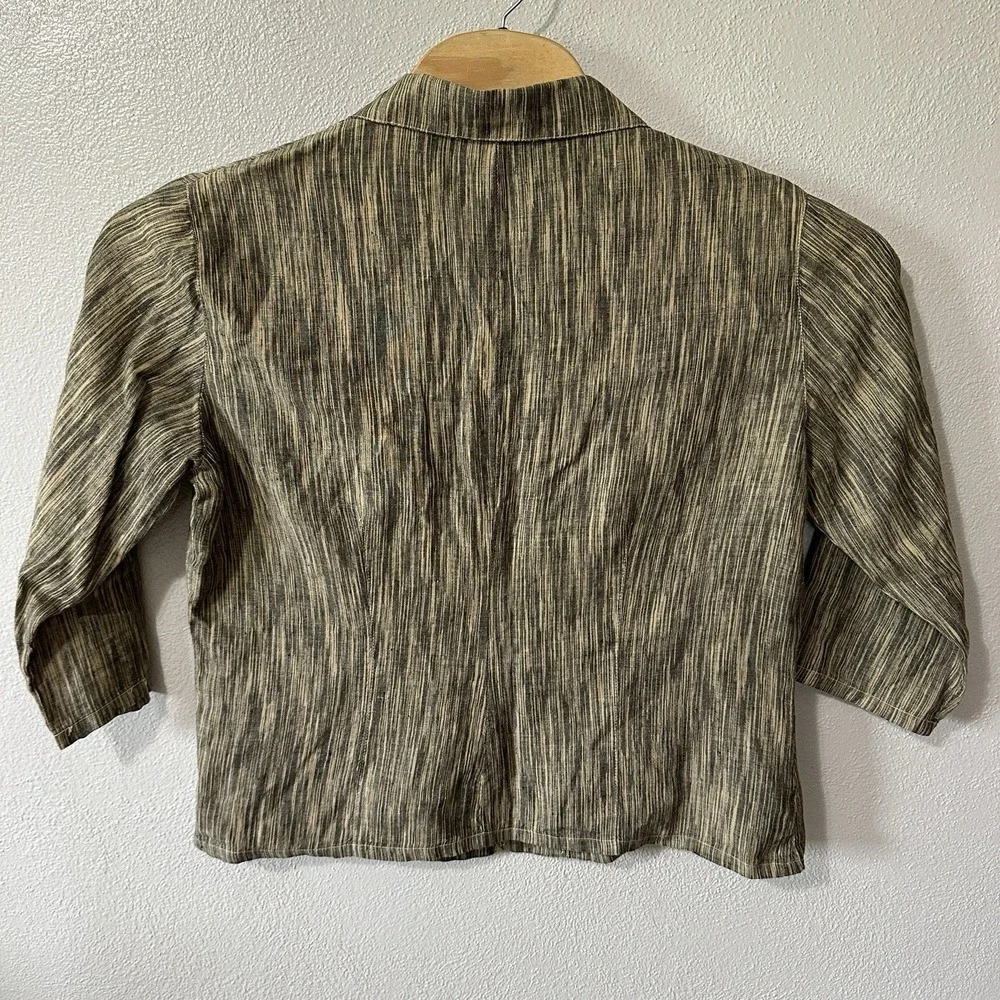 Cut Loose Oversized Boxy Linen Button Up Lagenlook Size Large Beige‎ Gray Stripe